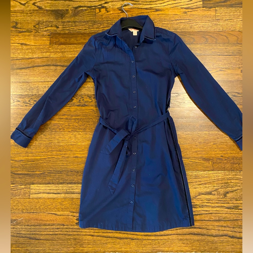 Brooks Brothers Velvet Trimmed Sateen Shirt Dress